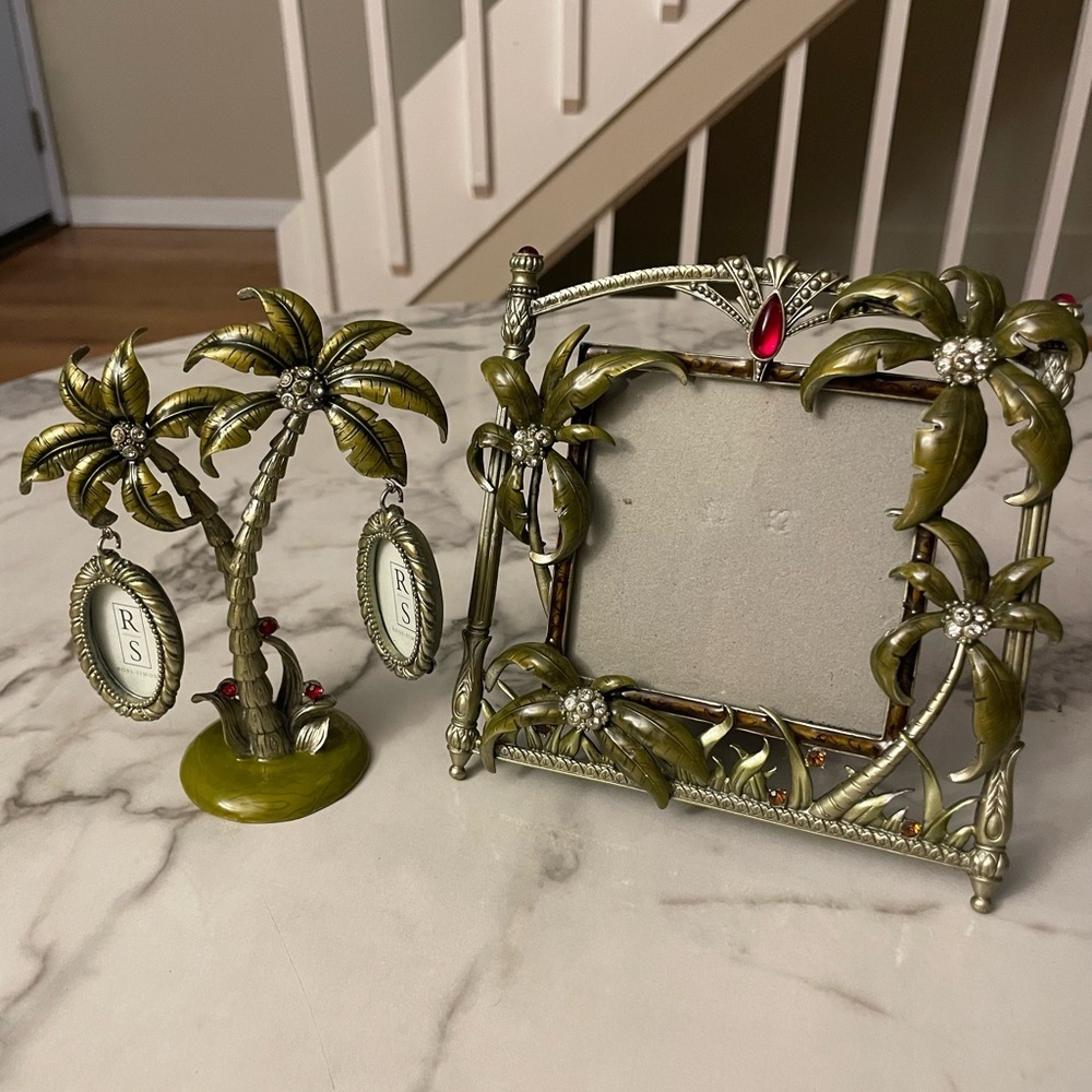 VTG Decorative Palm Tree Photo Frame Set - Green and Gold